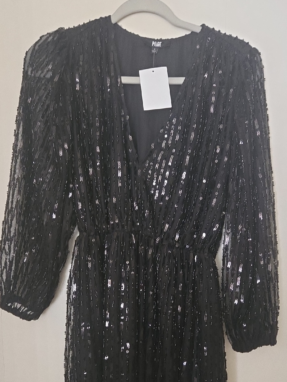 PAIGE Black Sequin V-Neck Evening Dress